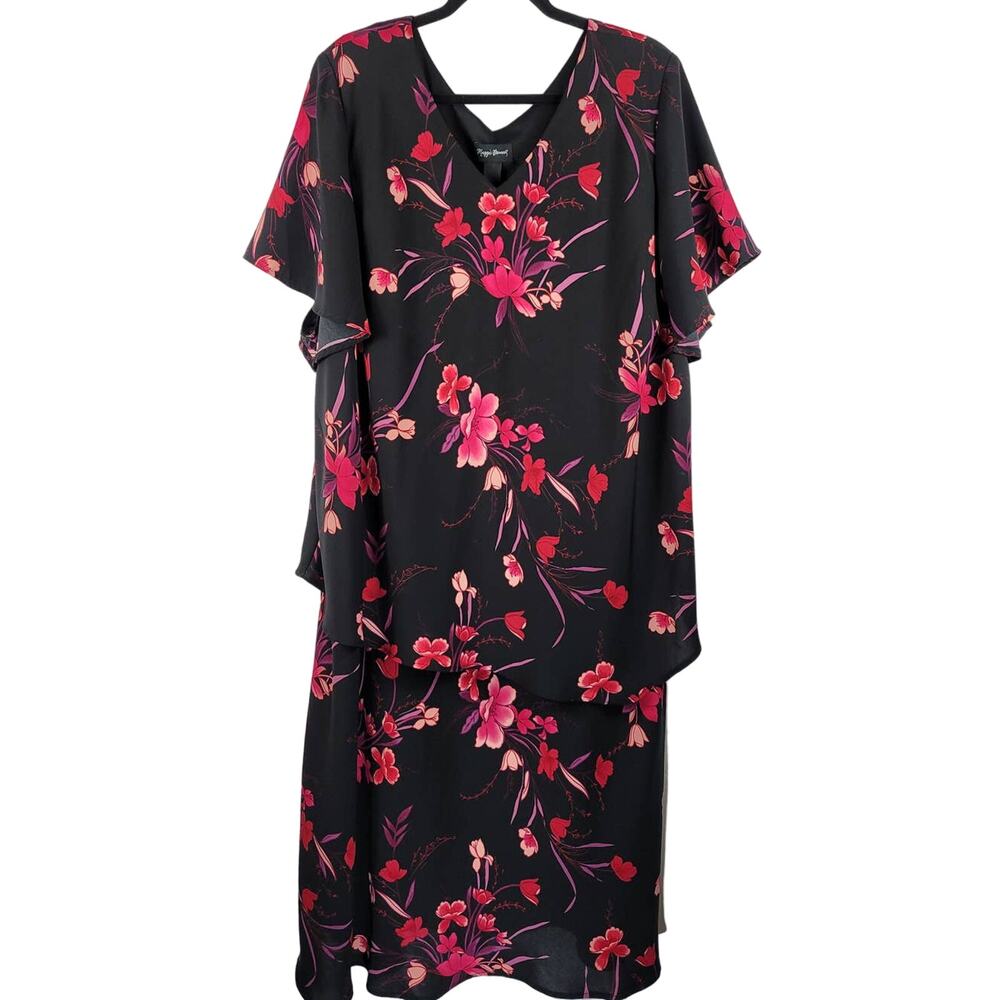 Maggie Barnes Black Floral Ruffle Tier Women's Business Work Dress 34W